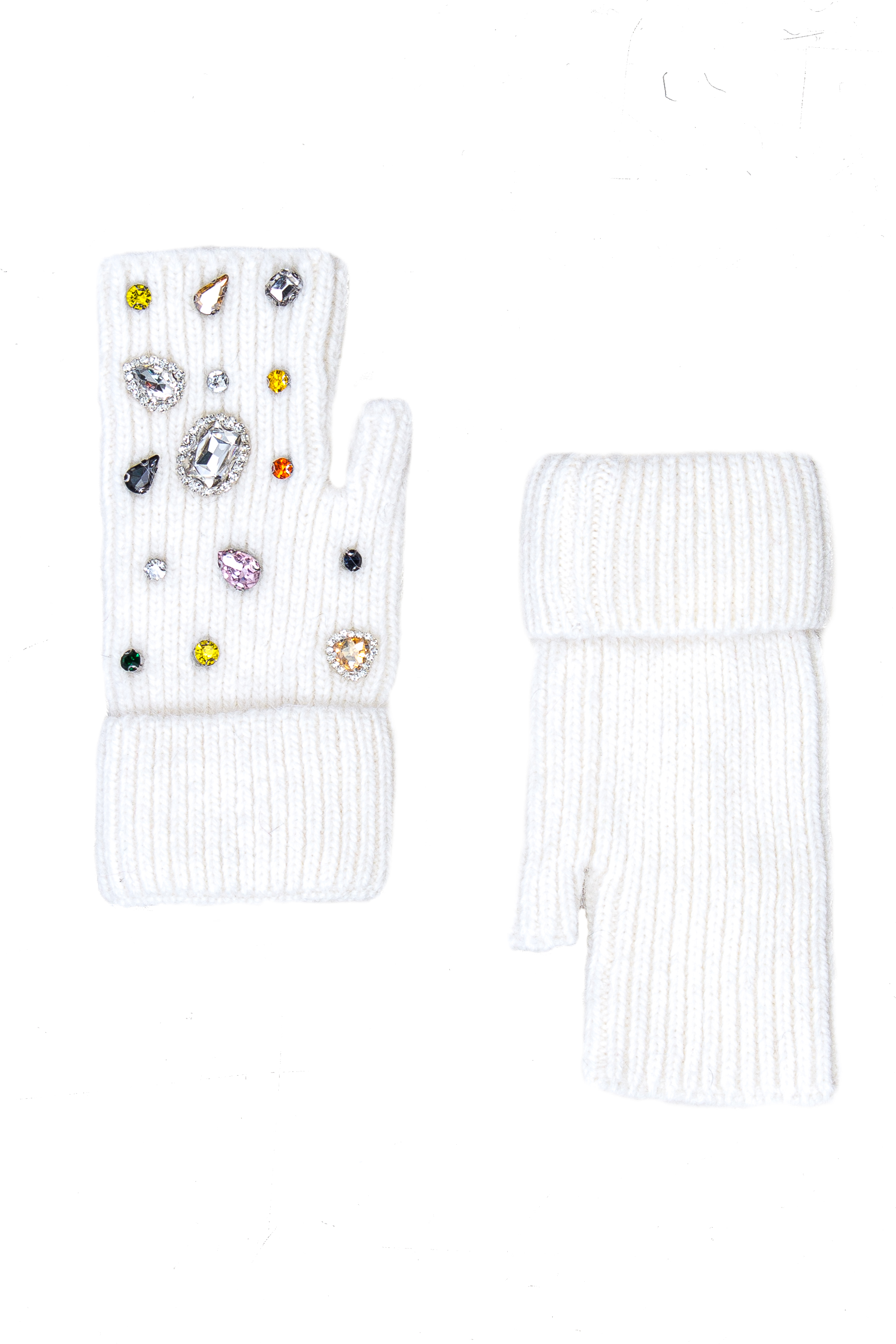 GUANTO MAGLIA CON CASTONI APPLICATI, TG UNICA  - WHITE